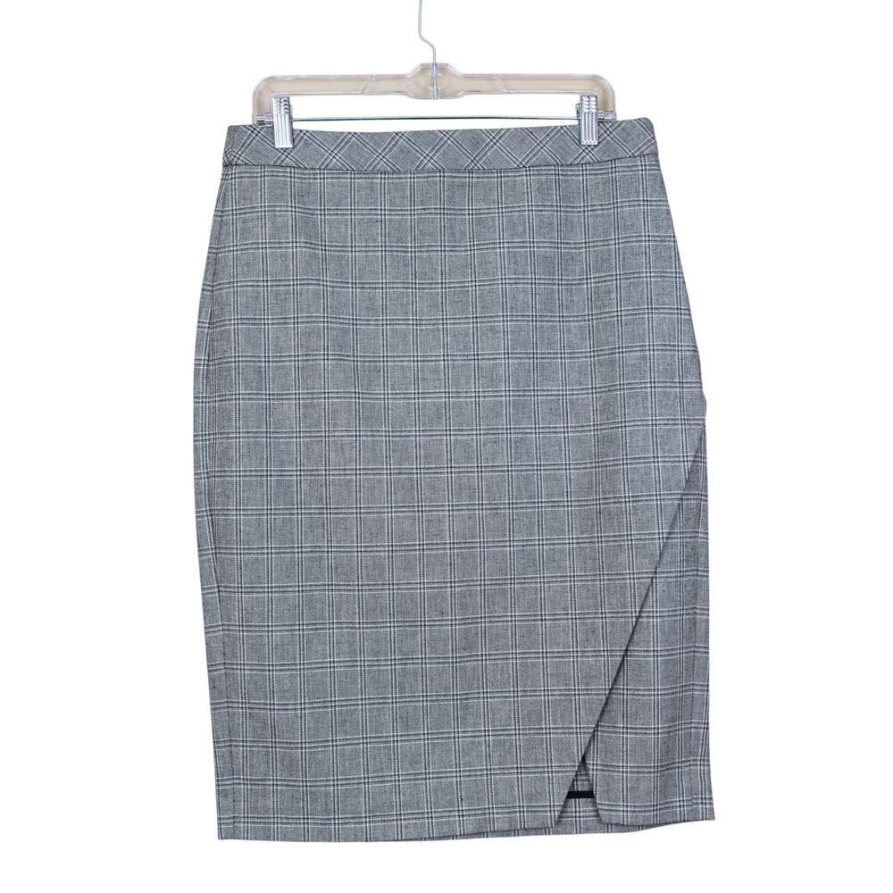 Banana Republic Gray Plaid Side Zip To Knee Pencil Skirt Career Business Size 10